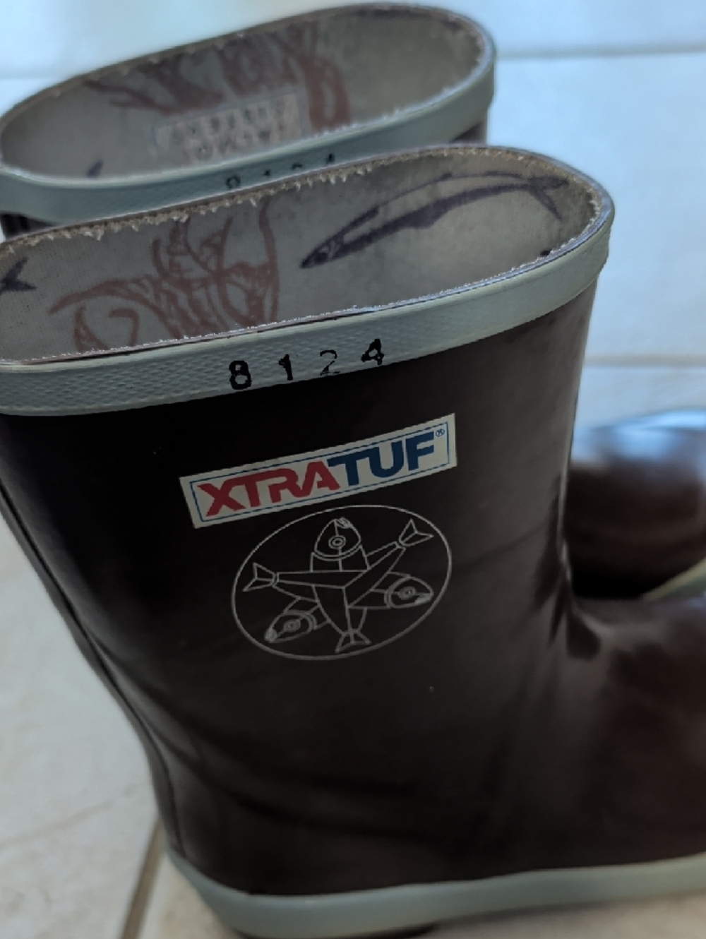 Xtratuf Kids Brown Rain Boots with Light Blue Trim Kids Size 4 - Picture 6 of 10